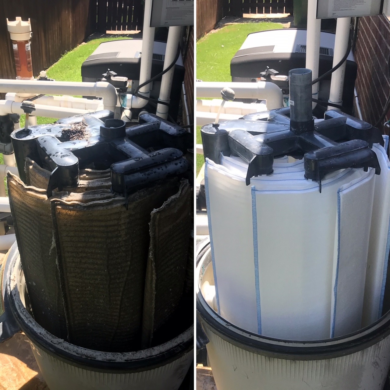 Pool filter before and after cleaning
